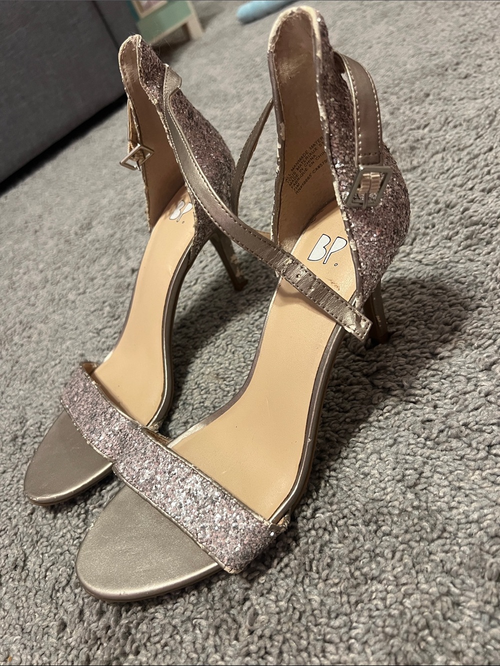 bp Glitter Pink Ankle-Strap Heels